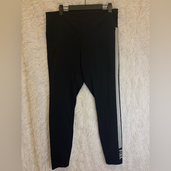 PINK by Victoria’s Secret Black Leggings / Silver  Stripe Athletic– Size XL 🤍🩶🖤 - Picture 14 of 17